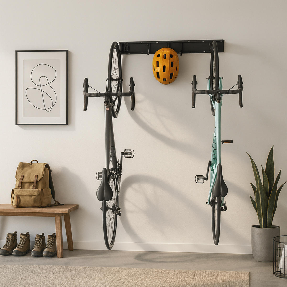 FAHRRAD-WANDHALTERUNG - Schwarz, Kunststoff/Metall (40.5/10/1.5cm) - Relaxdays