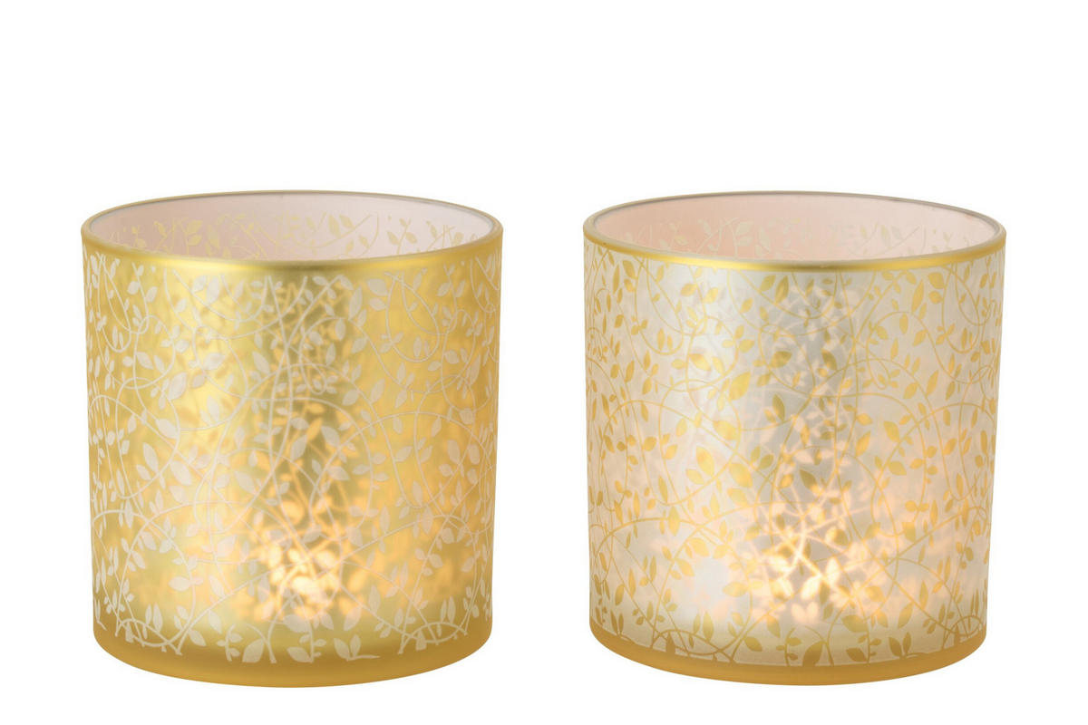 WINDLICHT BLÄTTCHEN Gold - Weiß, Glas (15/15cm) - J-Line