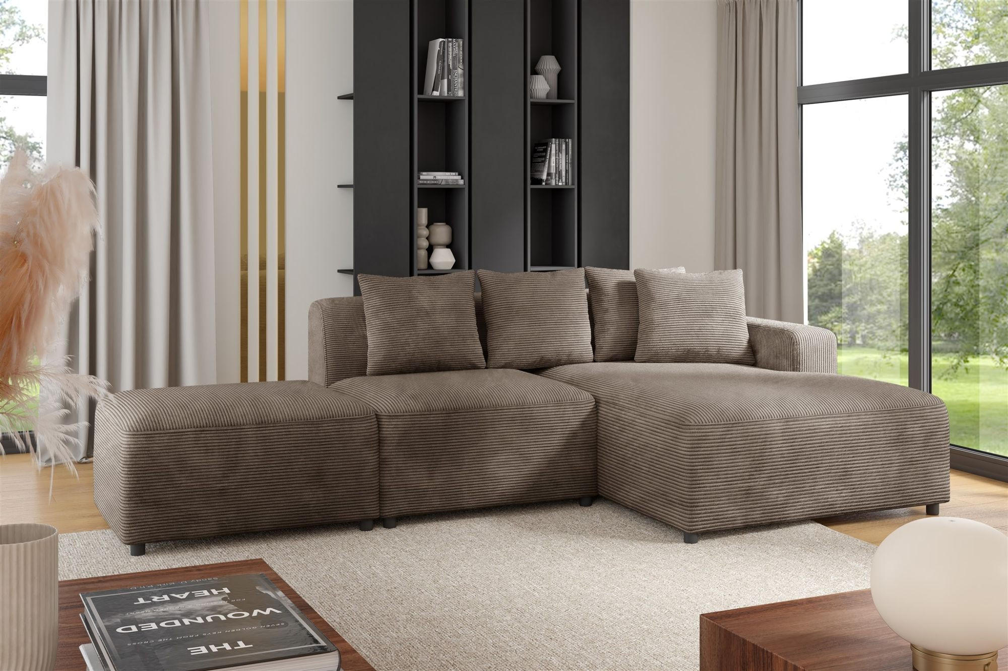 ECKSOFA Megan Xs In Poso - Mokka, Holzwerkstoff/Textil (304/165cm) - Fun Möbel