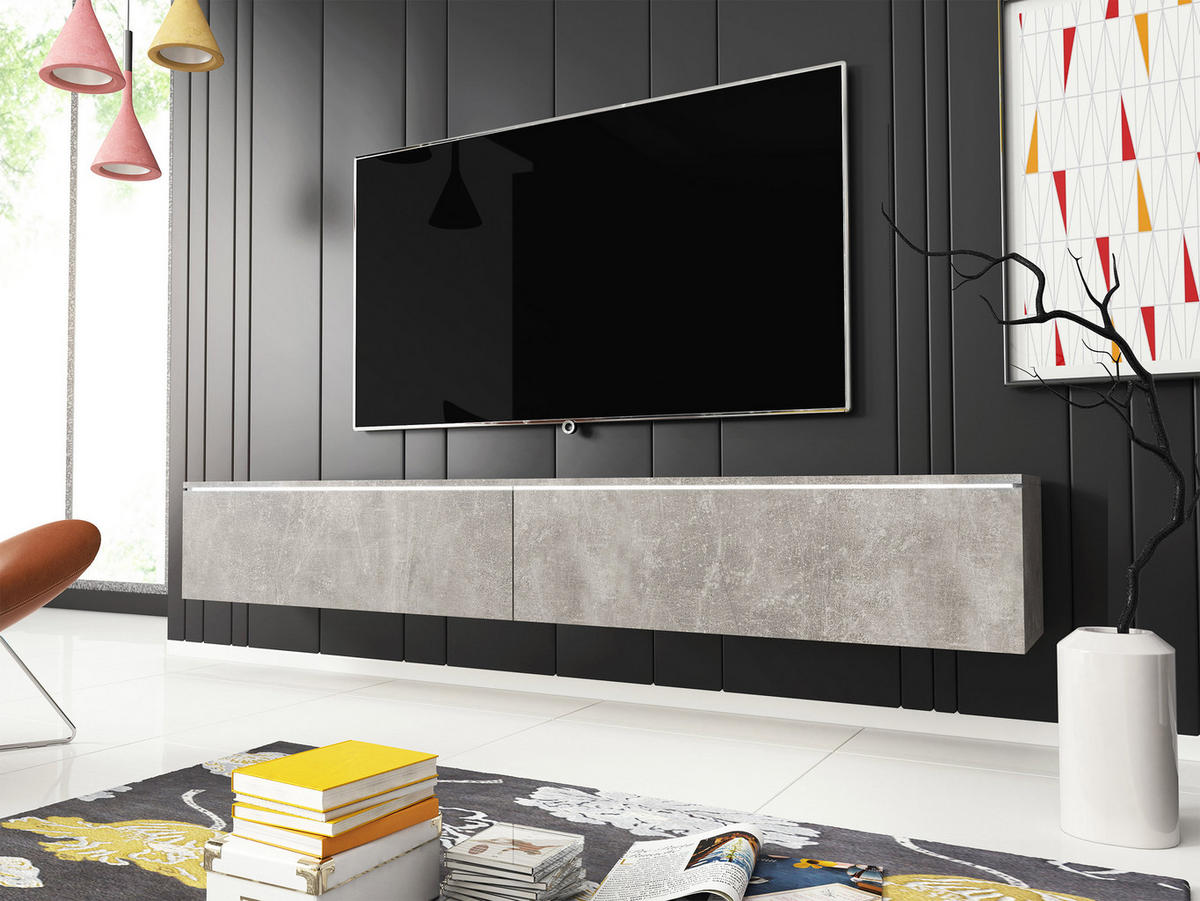 TV-LOWBOARD D180 mit weißer LED Beleuchtung - Silberfarben/Grau, Holzwerkstoff/Kunststoff (180/30/33cm) - MIRJAN24
