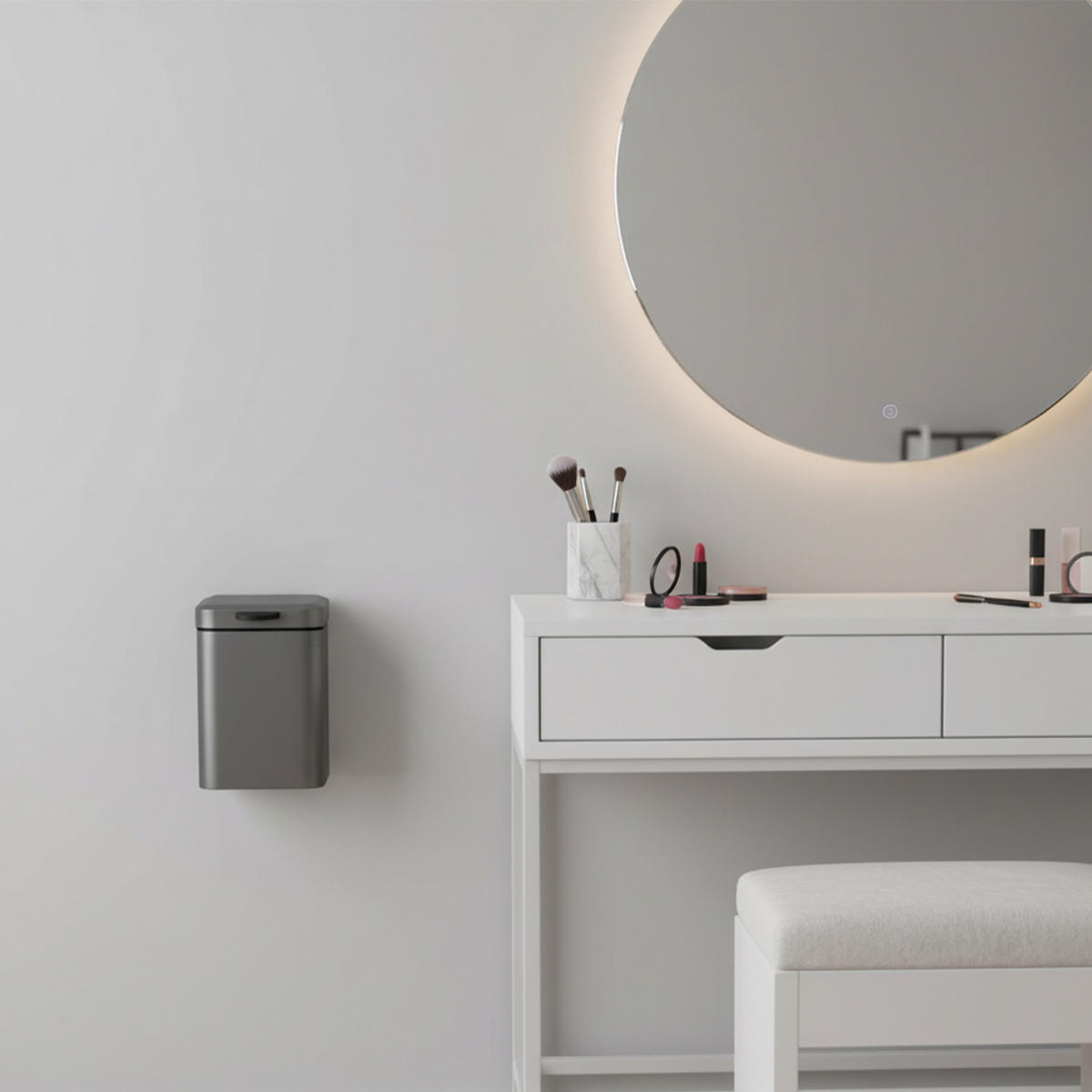 KOSMETIKEIMER Grau Wandmontage 3 l Softclose - Grau, Kunststoff/Metall (16/24/22cm) - Relaxdays