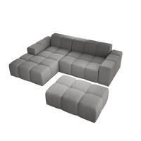ECKSOFA Fogo mit Hocker, Couch L-Form, Sofa Links, Veloursstoff, 245x68x180 cm, Grau - Grau, Holz/Textil (180/245cm) - PROMETO Möbel