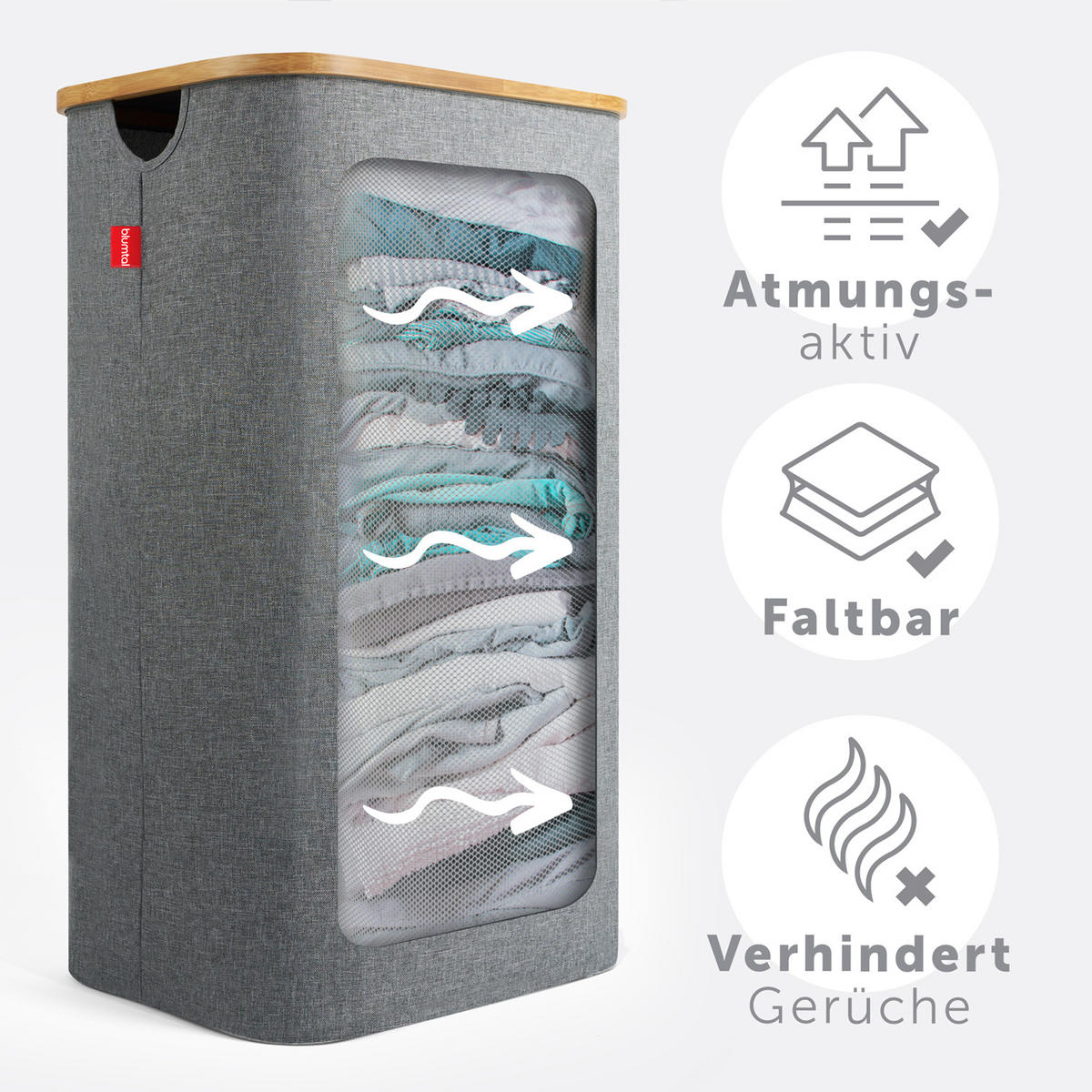 KÔŠ na bielizeň s vekom, 100L, Sivý - sivá, drevo (33/74/44cm) - Blumtal