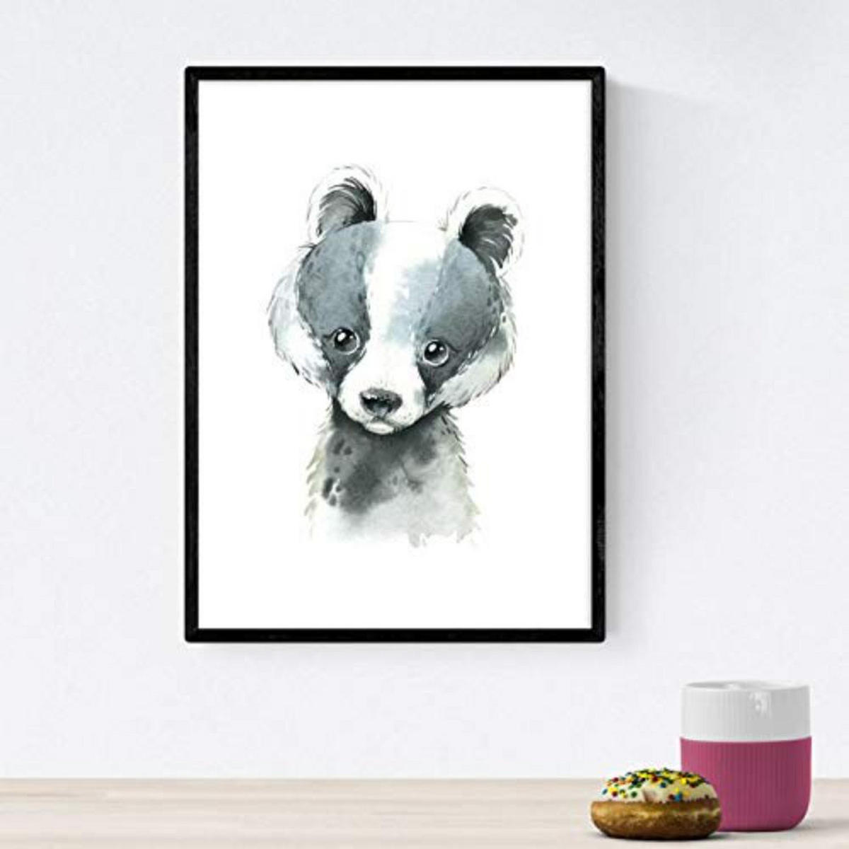 POSTER Set mit 4 Waschbär Stinktier Reh und Fuchs A4 Schwarzer Rahmen - Schwarz, Papier (29.7/3cm) - Nacnic