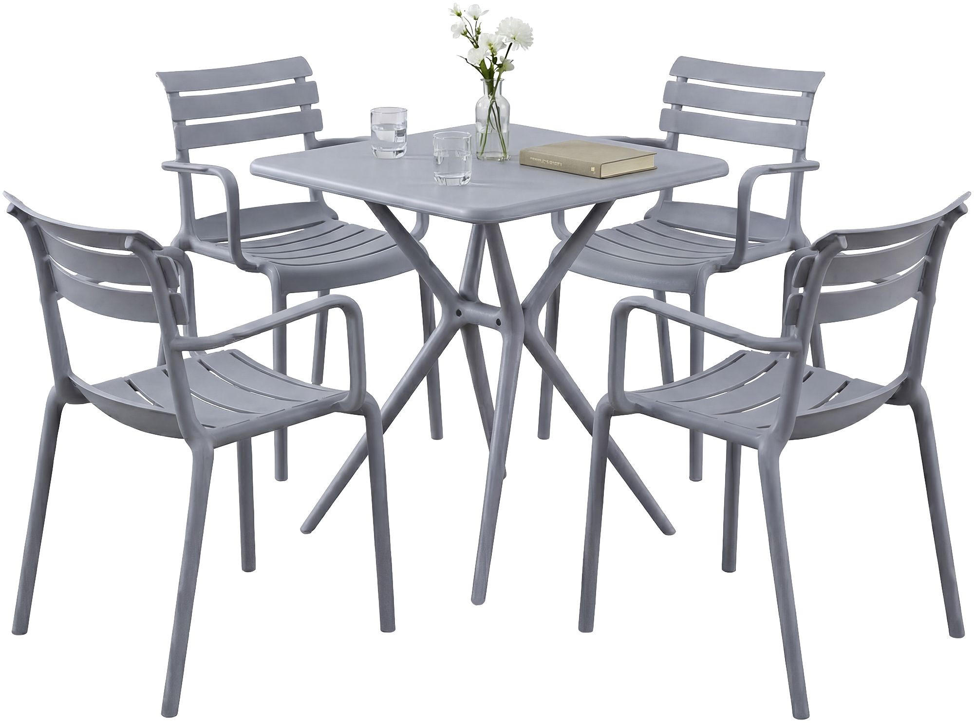 GARTENMÖBEL-SET Nora 4 Stühle 186x186x82cm Kunststoff Grau Balkonset - Grau, Kunststoff - DELUKE