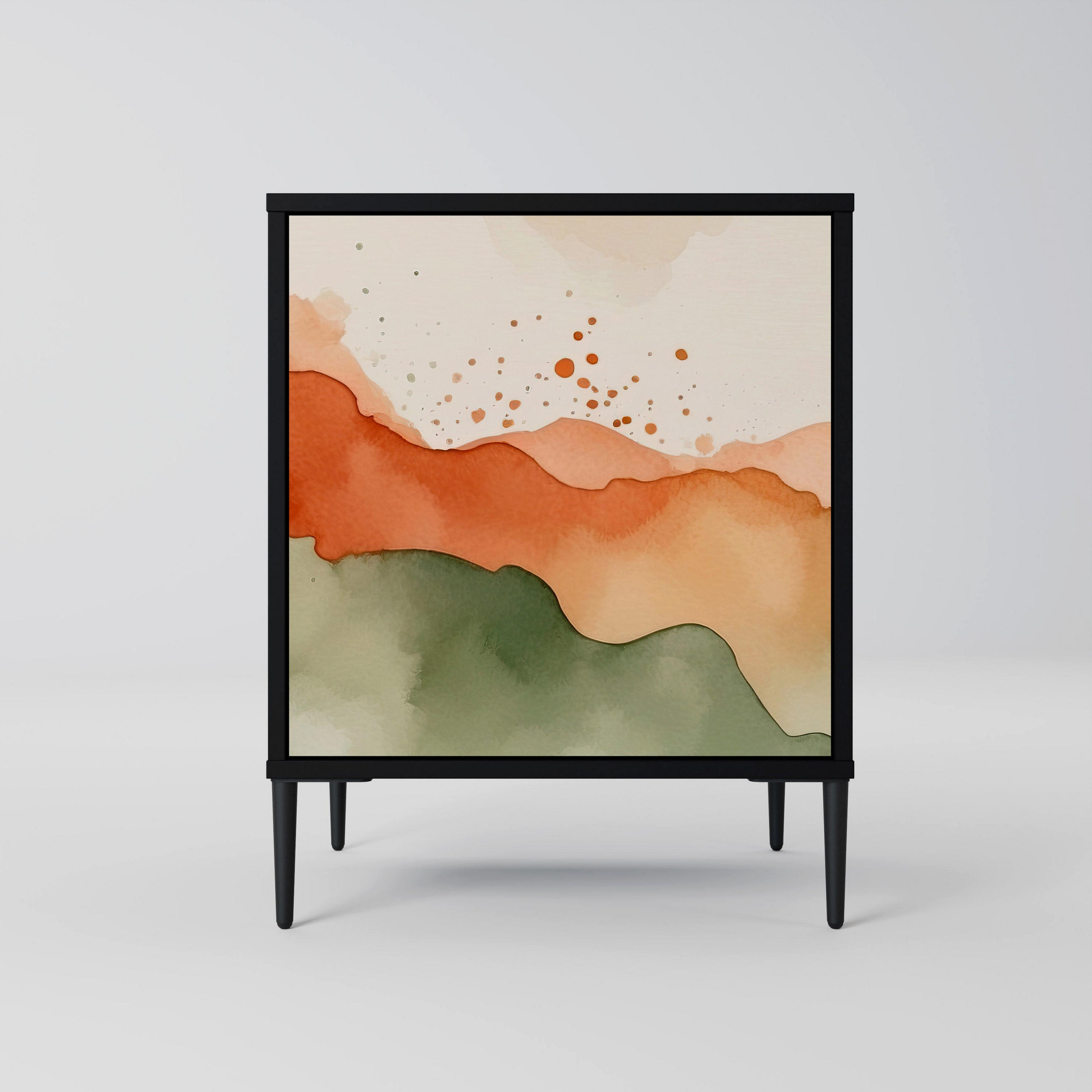SIDEBOARD WATERCOLOUR PEAKS, Schwarz, 57,5x42x72,5 cm, Schwarze Metallfüße - Multicolor/Schwarz, Holzwerkstoff/Metall (57.5/72.5/42cm) - SpaceRebels