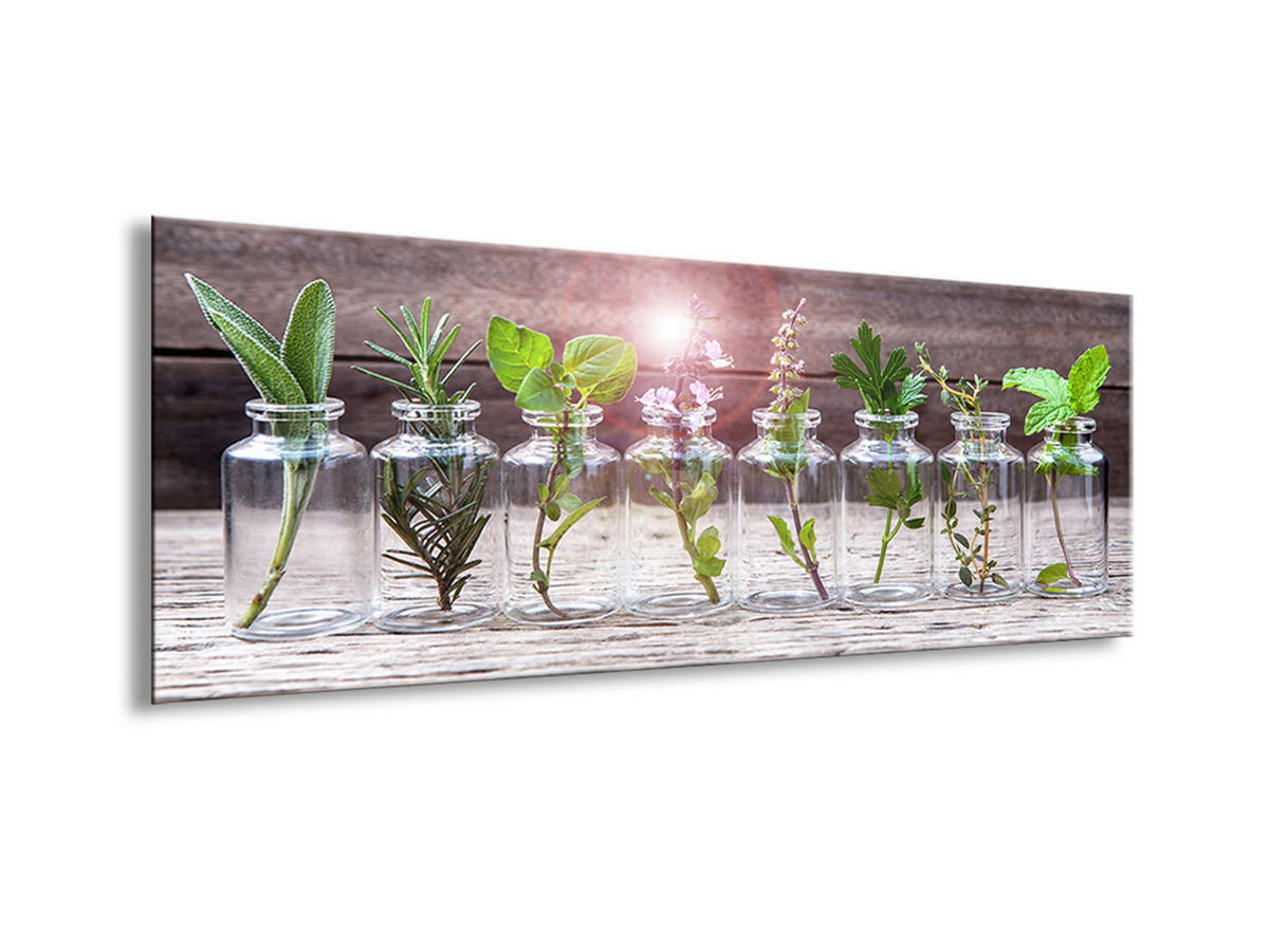 GLASBILD 80x30 cm Küche Kräuter grün - Gelb, Glas (80/30cm) - artissimo