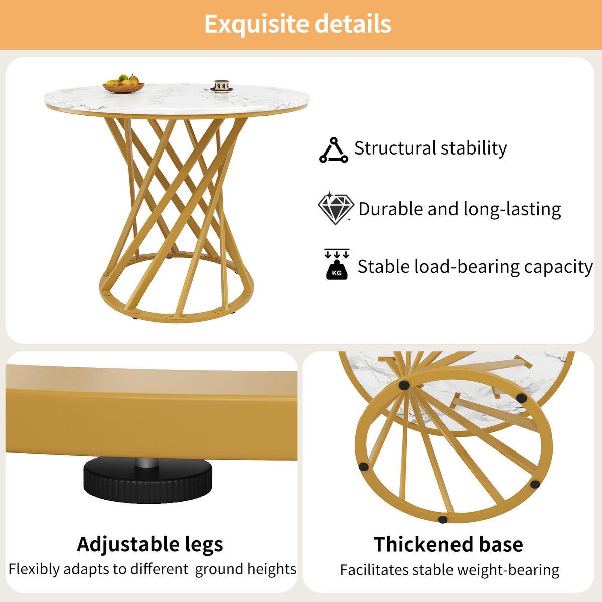ESSTISCHSET 5-Teilig Rund 80 Cm, Weiße MDF, 4 Dunkelgraue Samtstühle, Gold - Multicolor, Metall (80/76/80cm) - FLIEKS