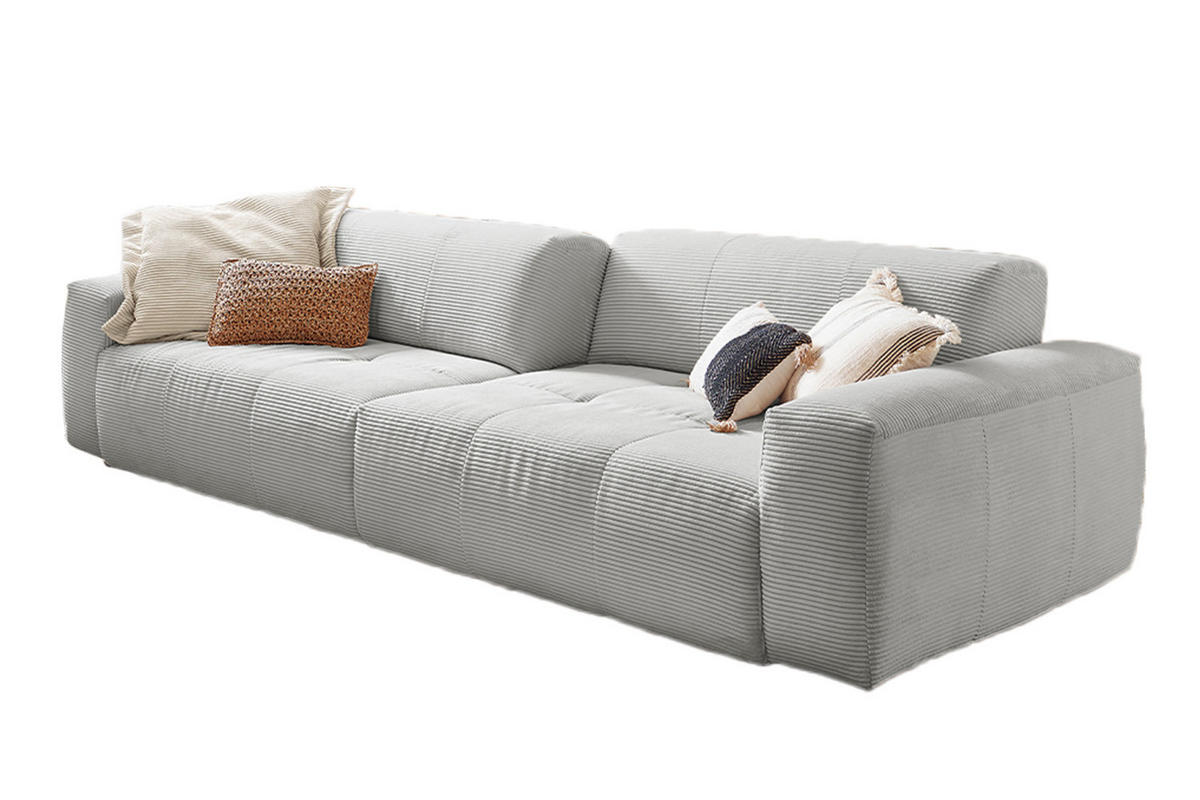 SOFA MIT SITZTIEFENVERSTELLUNG PALACE Grau Cord - Hellgrau, Textil (298/74/120cm) - KAWOLA