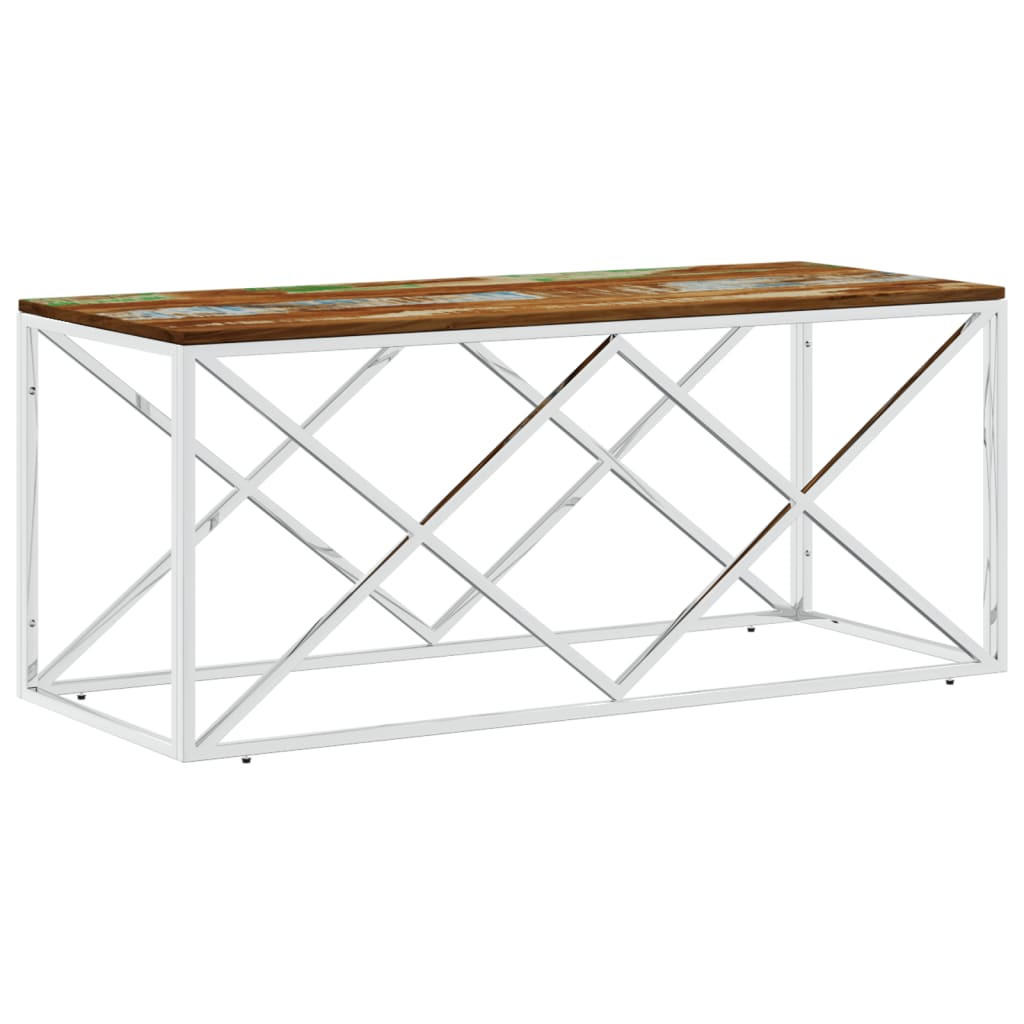 COUCHTISCH Edelstahl und Altholz Massiv - Multicolor, Metall (110/45/45cm) - furnicato