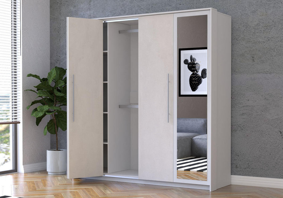 DREHTÜRENSCHRANK - Kaira Weiß + Silk - Weiß, Holzwerkstoff/Metall (206/215/64cm) - Möblo