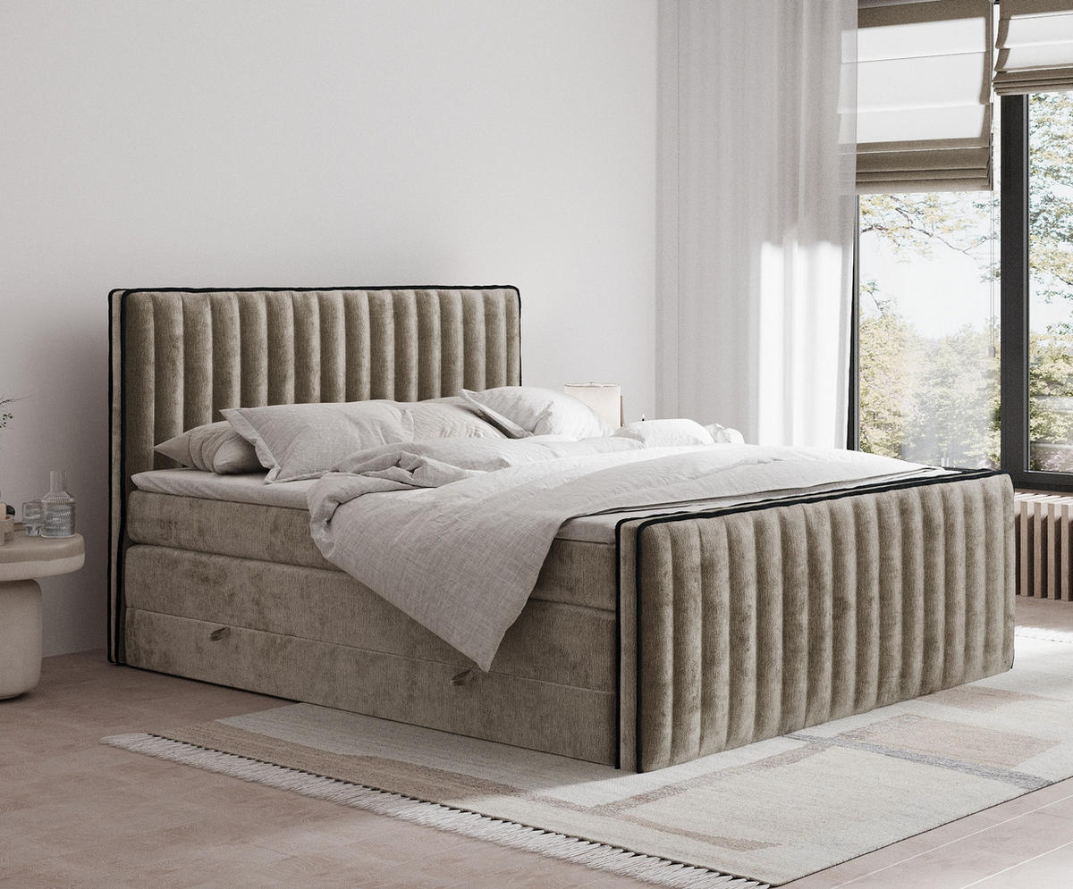 BOXSPRINGBETT Nocturne Beige 200/200 cm - Beige/Schwarz, Holz/Holzwerkstoff (200/200cm) - Maison de Reve