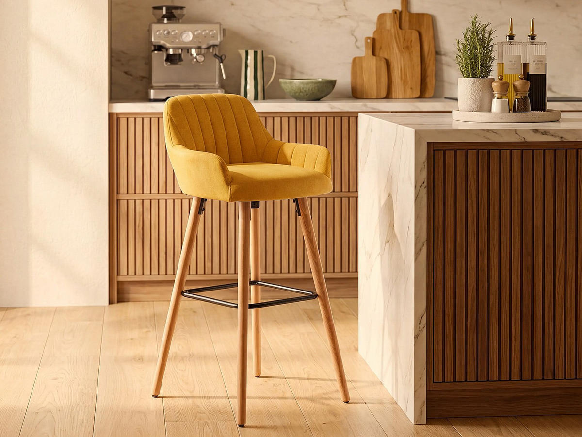 BARHOCKER - 47 cm x 52 cm - stoff - senffarben Eleana - Dunkelgelb, Textil (47/98/52cm) - Vente-Unique