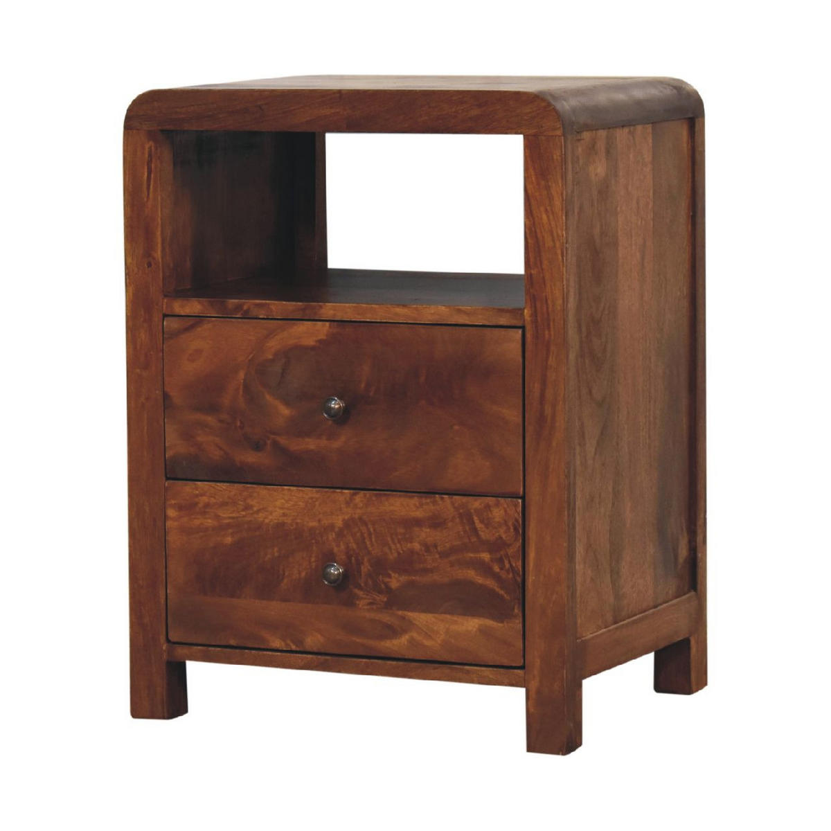 NACHTTISCH Aspen mit 2 Schubladen, 1 Offenes Regal, Braun - Messingfarben/Braun, Mangoholz/Holz (45/60/35cm) - Artisan Furniture