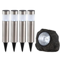 LED AUSSENLEUCHTE SOLAR 5er Set Verschiedene Designs - Silberfarben, Metall (6.5/6.5/38cm)