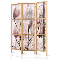 PARAVENT Japanischer 3-tlg 135x172 cm Vintage Magnolien - Rosa, Holz/Textil (135/172/3cm) - Muralo