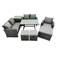 GARTENMÖBELSET mit ESSTISCH,HOCHLEHNER-SOFA Polyrattan Dunkelgrauer Mix 8-Sitzer - Dunkelgrau/Grau, Glas/Kunststoff - Fimous
