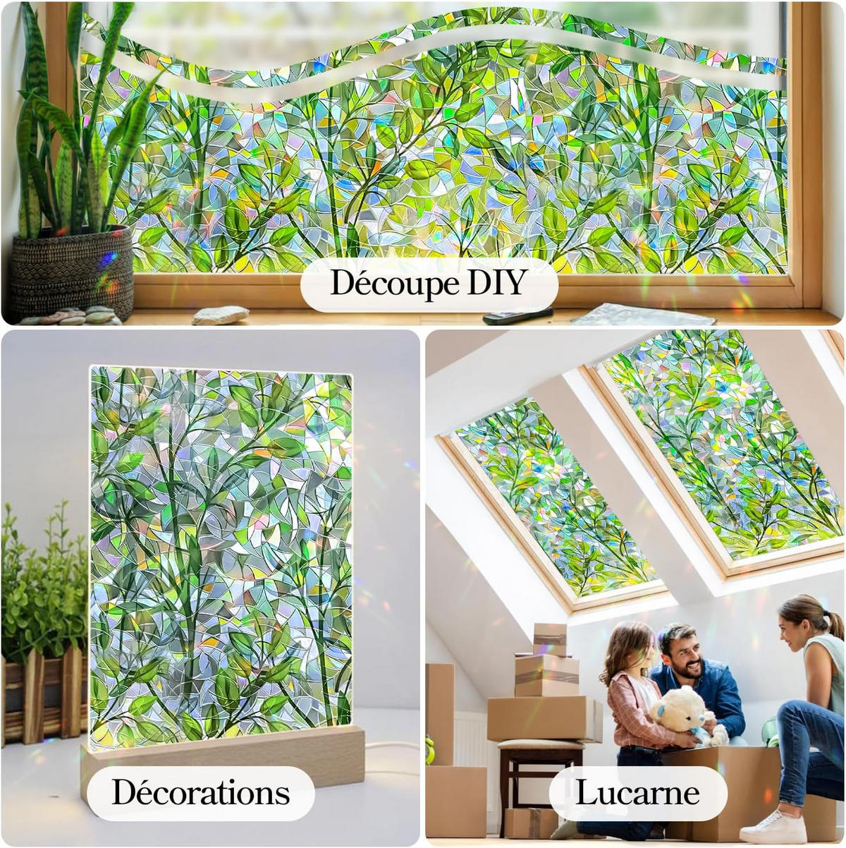 VORHÄNGE – Blattmuster – statisch haftend – 40 x 300 cm - Grün, Kunststoff/Textil (40/300cm)