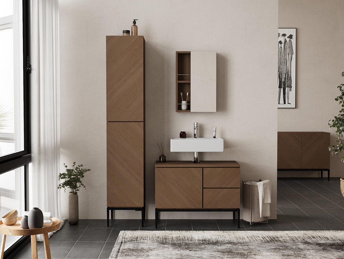 WASCHBECKENUNTERSCHRANK - Walnussfarben, Holzwerkstoff/Metall (80/60/40cm) - home24