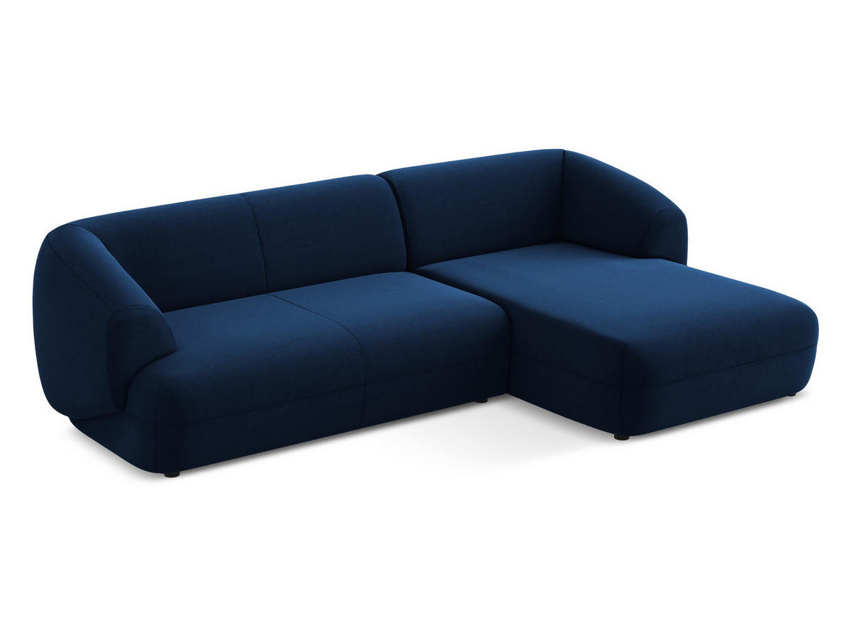 ECKSOFA Rechts Samt Stoff Blau - Blau/Schwarz, Kunststoff/Textil (280/156cm) - Makamii