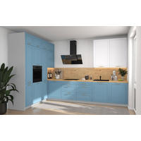 L-FORM KÜCHENZEILE Bari (16-tlg) Grau / Pastellblau - Signalweiß - Blau, Holzwerkstoff/Metall (347/243/202cm) - Feldmann-Wohnen