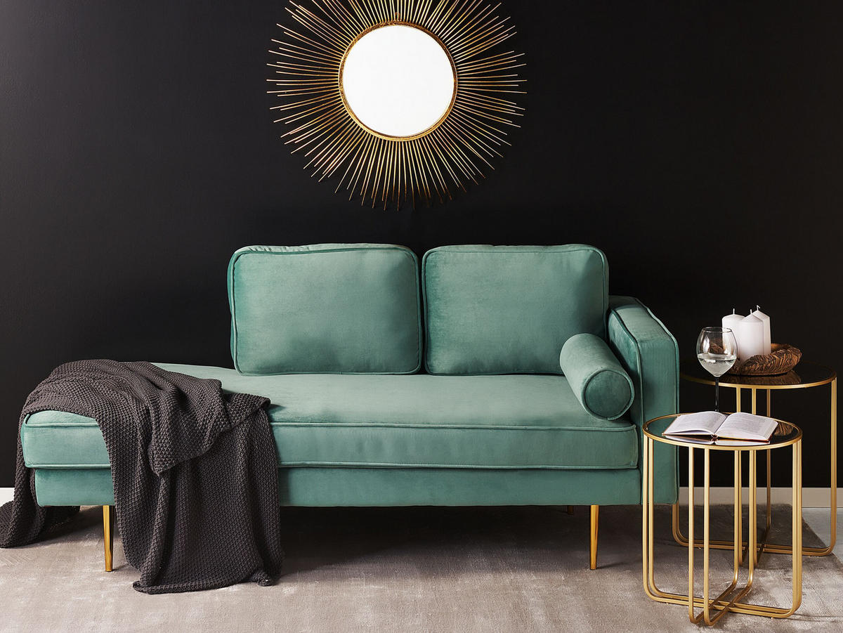 CHAISELONGUE Samtstoff mintgrün rechtsseitig Miramas - Goldfarben/Mintgrün, Textil (171/63/79cm) - Beliani