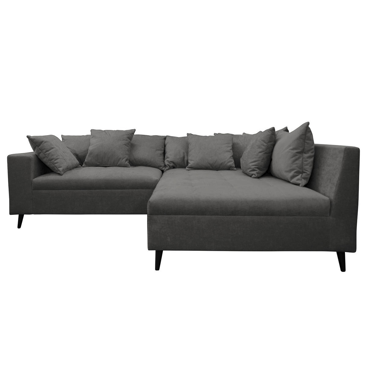 ECKSOFA mit Ottomane und Hocker - Schwarz/Grau, Birkenholz/Textil (247/174cm) - home24