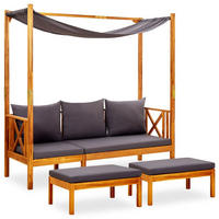 GARTENBANK mit Sonnendach und Fußhockern Massivholz Akazie - Braun, Holz (179/180/66cm) - furnicato