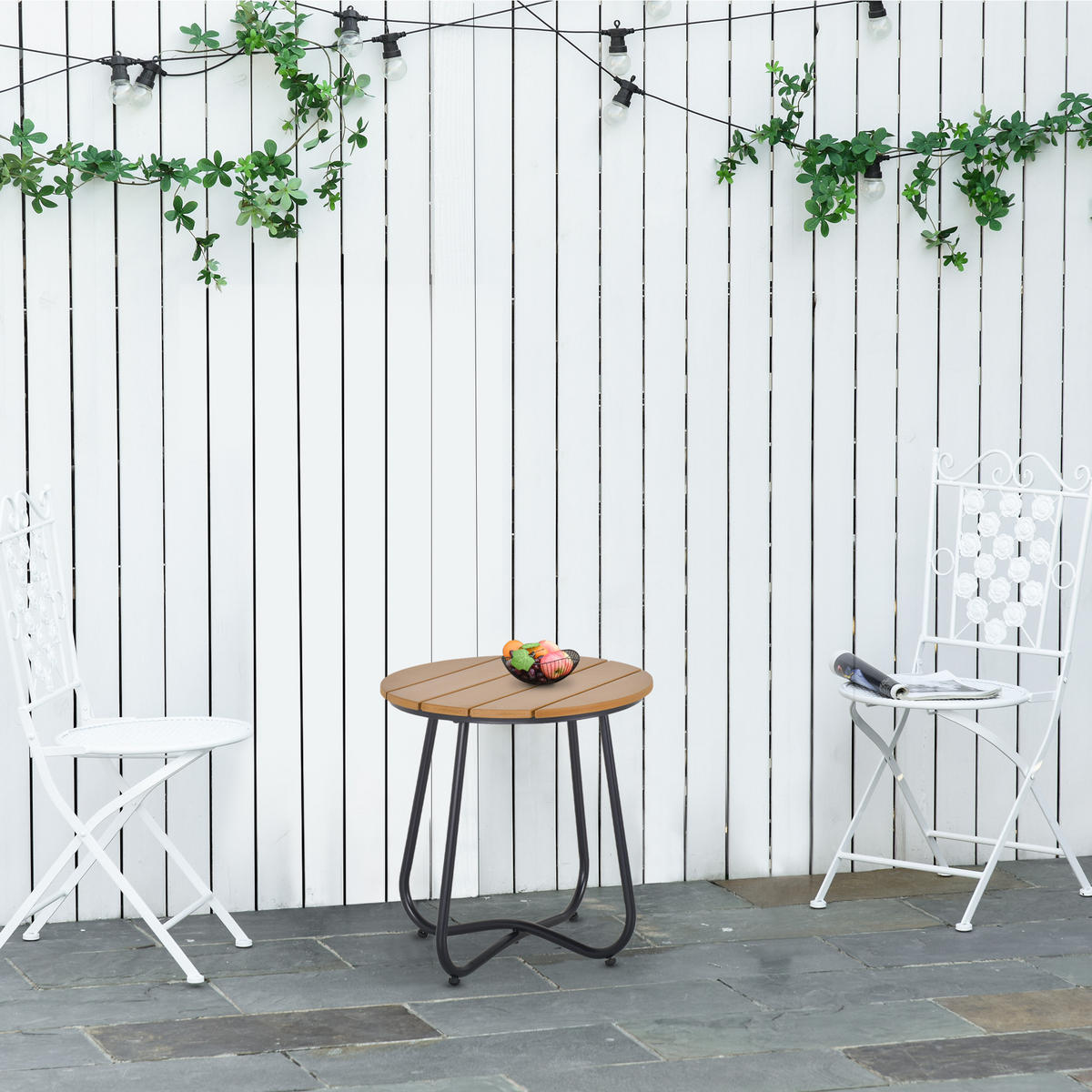 GARTEN BEISTELLTISCH, Braun, Stahl - Braun, Metall (49/49/48cm) - Outsunny