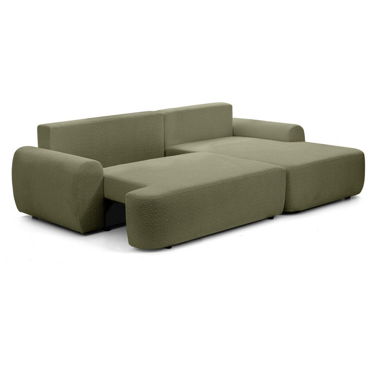 ECKSCHLAFSOFA Oliver im Bouclé-Gewebe, Hellgrün, rechts - Schwarz/Hellgrün, Textil (266/160cm) - Beautysofa