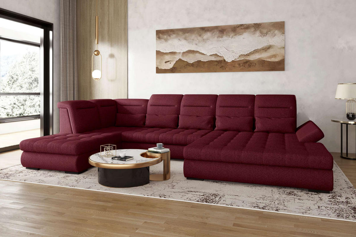 WOHNLANDSCHAFT Toscana Velours inkl. Schlaffunktion - Bordeaux, Textil (358/87/208cm) - 99rooms