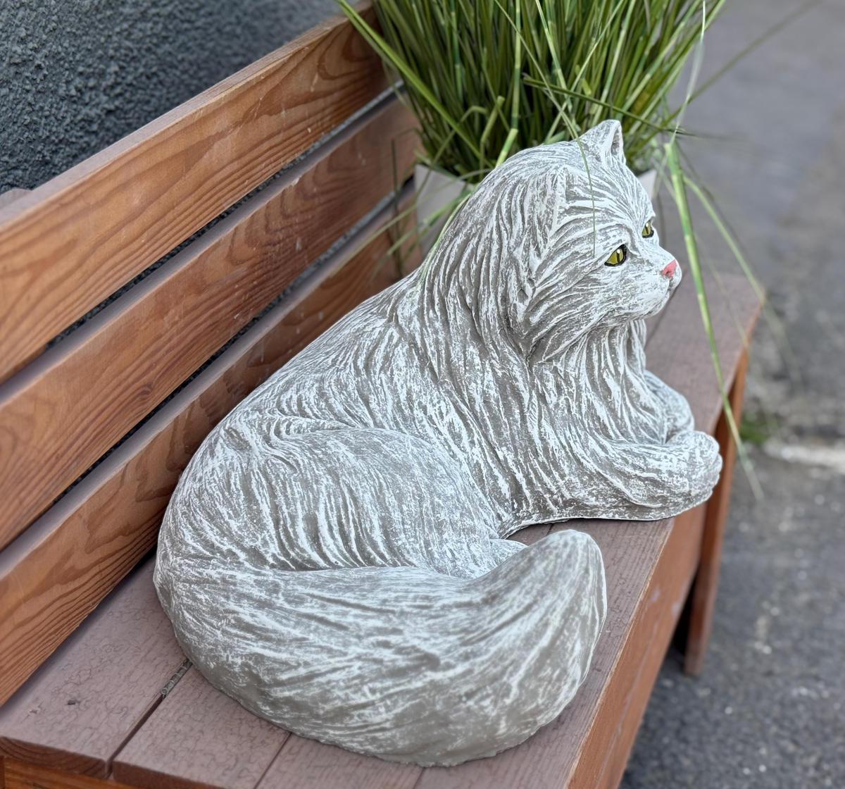 STEINFIGUR Main Coon Katze liegend Kater frostfest, lebensgroß - Grau, Stein (42/21/30cm) - stoneandstyle