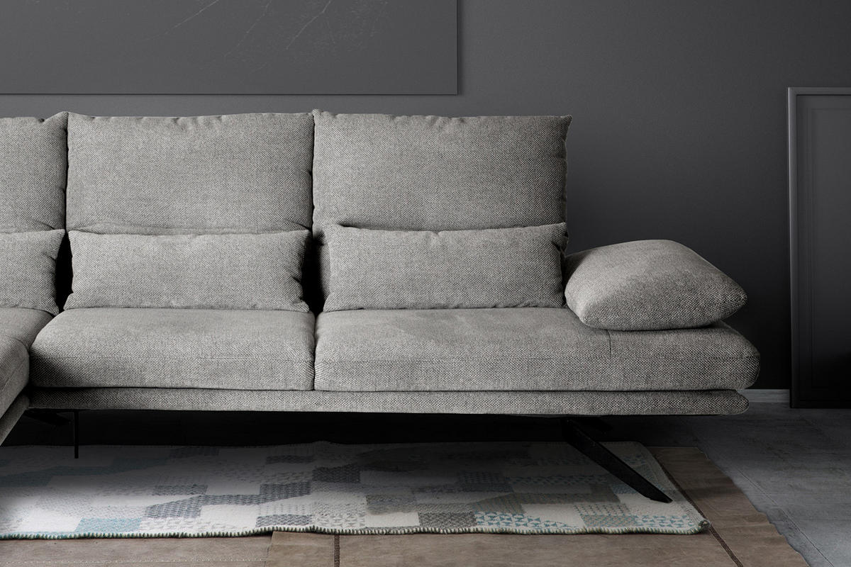 ECKSOFA FENICE Hellgrau Webstoff - Hellgrau/Schwarz, Textil (297/168cm) - KAWOLA