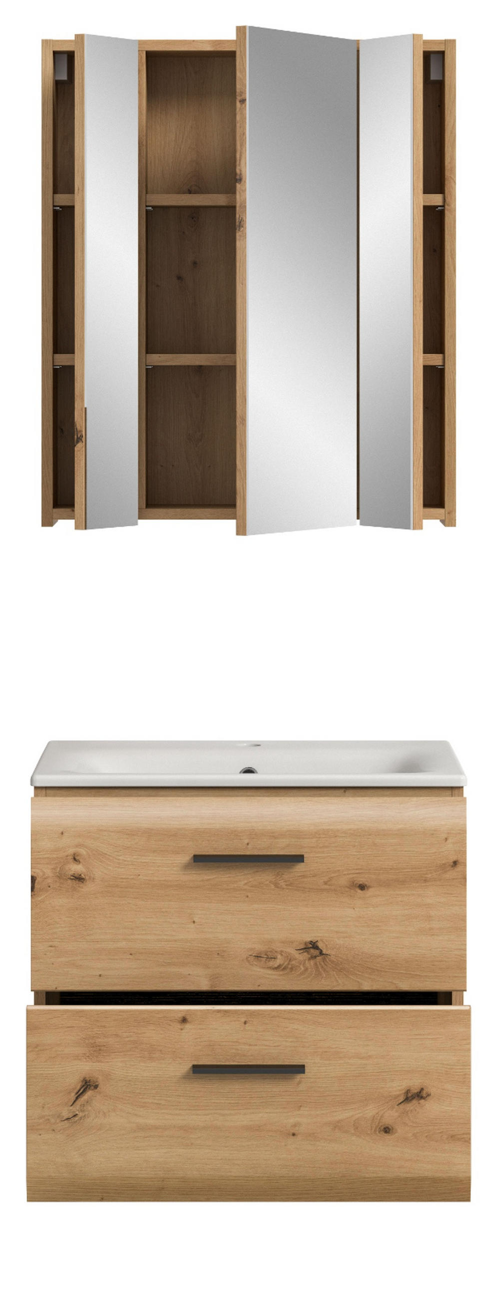 BADMÖBEL-SET 2-teilig Eiche Artisan, Badkombination 60 cm inklusive Waschbecken, Cover - Schwarz/Eiche Artisan, Glas/Keramik (60/185/46cm) - Inn.Furn