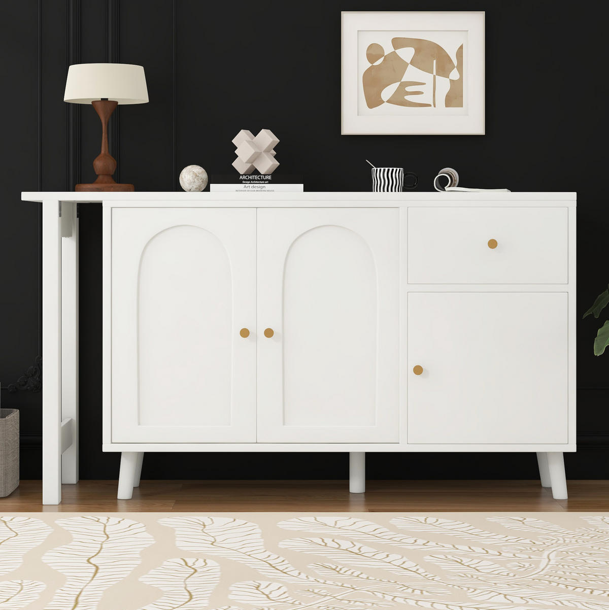 SCHREIBTISCH 120/40/74,5 cm drehbar mit Sideboard und Schublade in Weiß - Weiß, Holzwerkstoff (120/40/74.5cm) - BEAOK