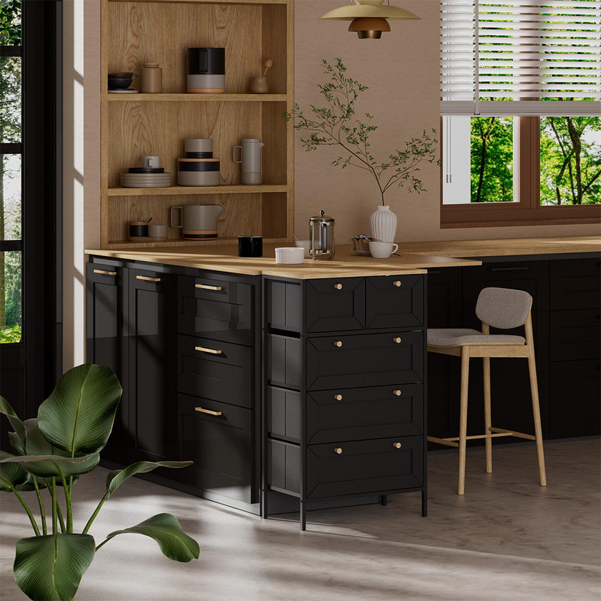 KOMMODE Belaro Schwarz 56 x 95 cm mit 5 Schubladen - Schwarz, Holzwerkstoff (56/95/30cm) - Vicco