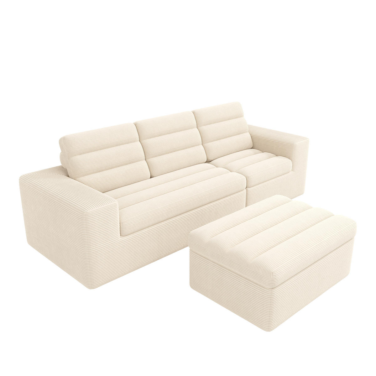 ECKSOFA 253/161/89 cm Beige mit 1 Fußhocker - Beige, Textil (253/161cm) - Oxeza