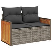GARTENSOFA 2-Sitzer Mit Kissen Grau Poly Rattan - Grau, Kunststoff (118/69/62cm) - vidaXL