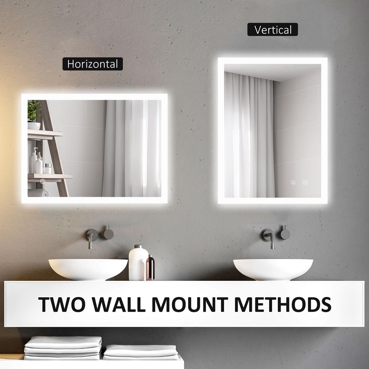 BADEZIMMERSPIEGEL DE-15125 mit 3 LED-Farben und dimmbarer Helligkeit Silber - Transparent, Glas (60/3/80cm) - ComfortXL