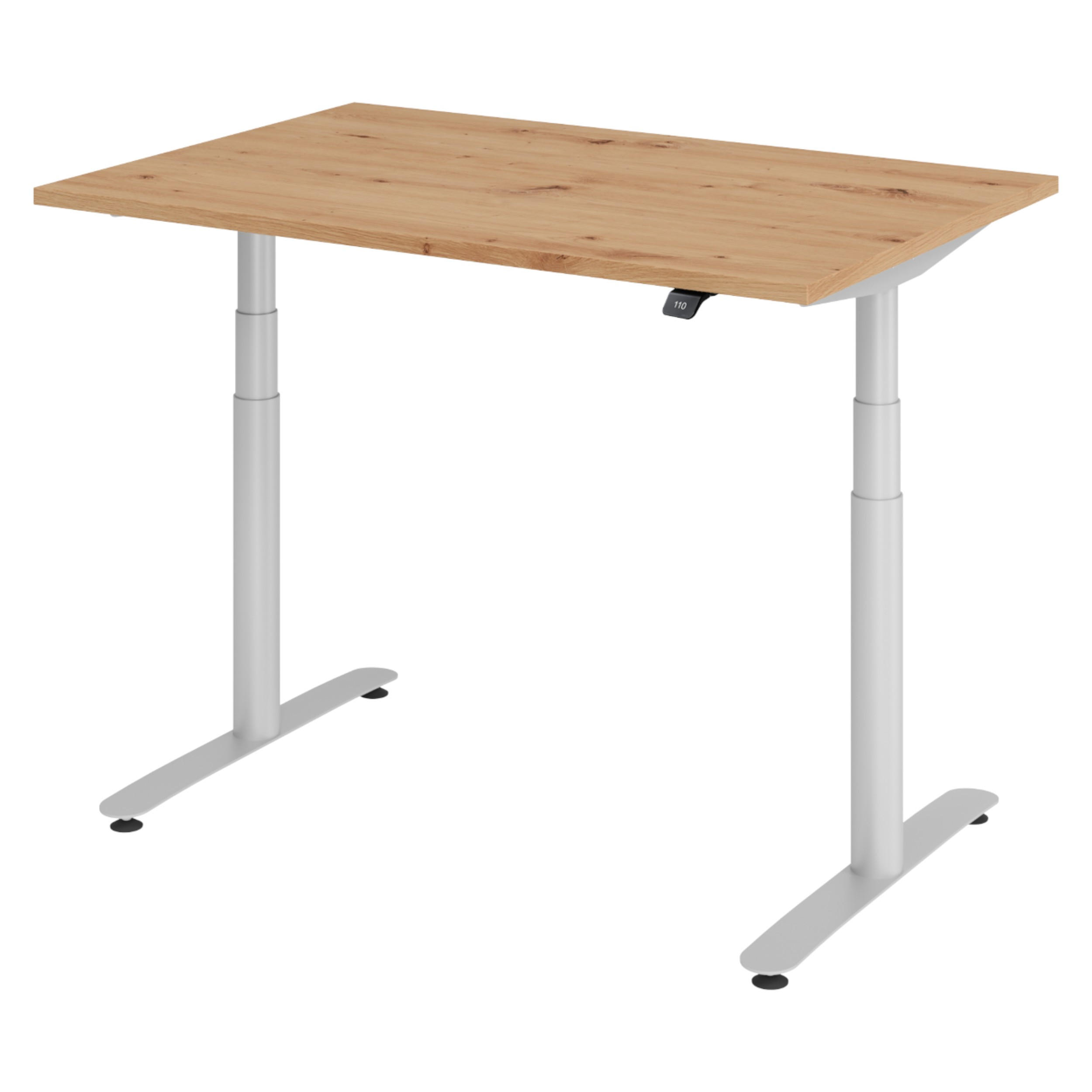 SCHREIBTISCH elektrisch Bluetooth & App XDLR 120/80/72 cm in Wildeiche/Silberfarben - Wildeiche/Silberfarben, Holzwerkstoff (120/80/72cm) - bümö