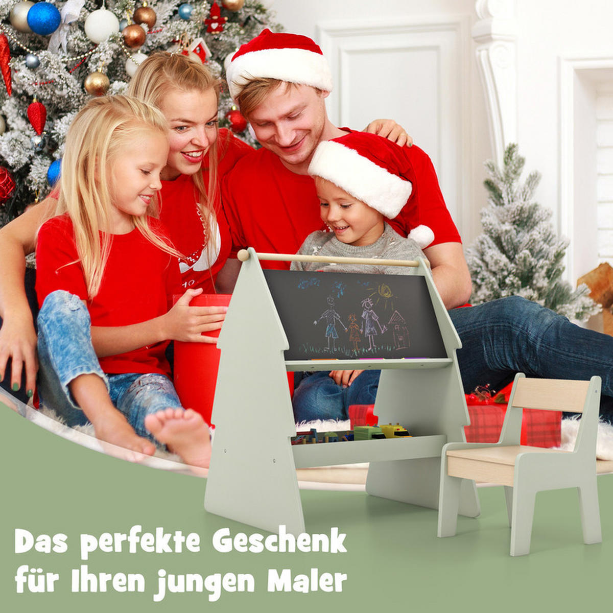 KINDERTISCHSET mit Ablage grün(2-tlg) - Grün, Holzwerkstoff (68/80/60cm) - COSTWAY