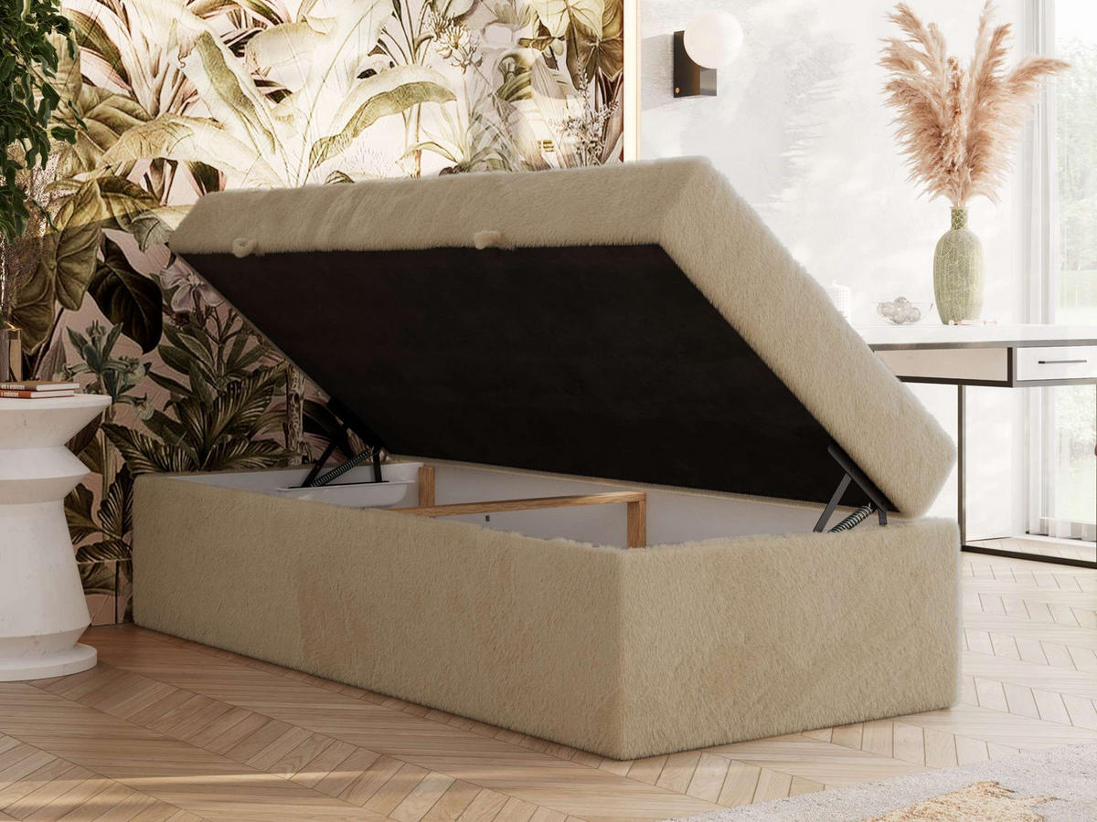 BOXBETT ZERO 90/200 - Beige Plüsch - H4 - Topper Visco - Beige, Textil (90/200cm) - MKS