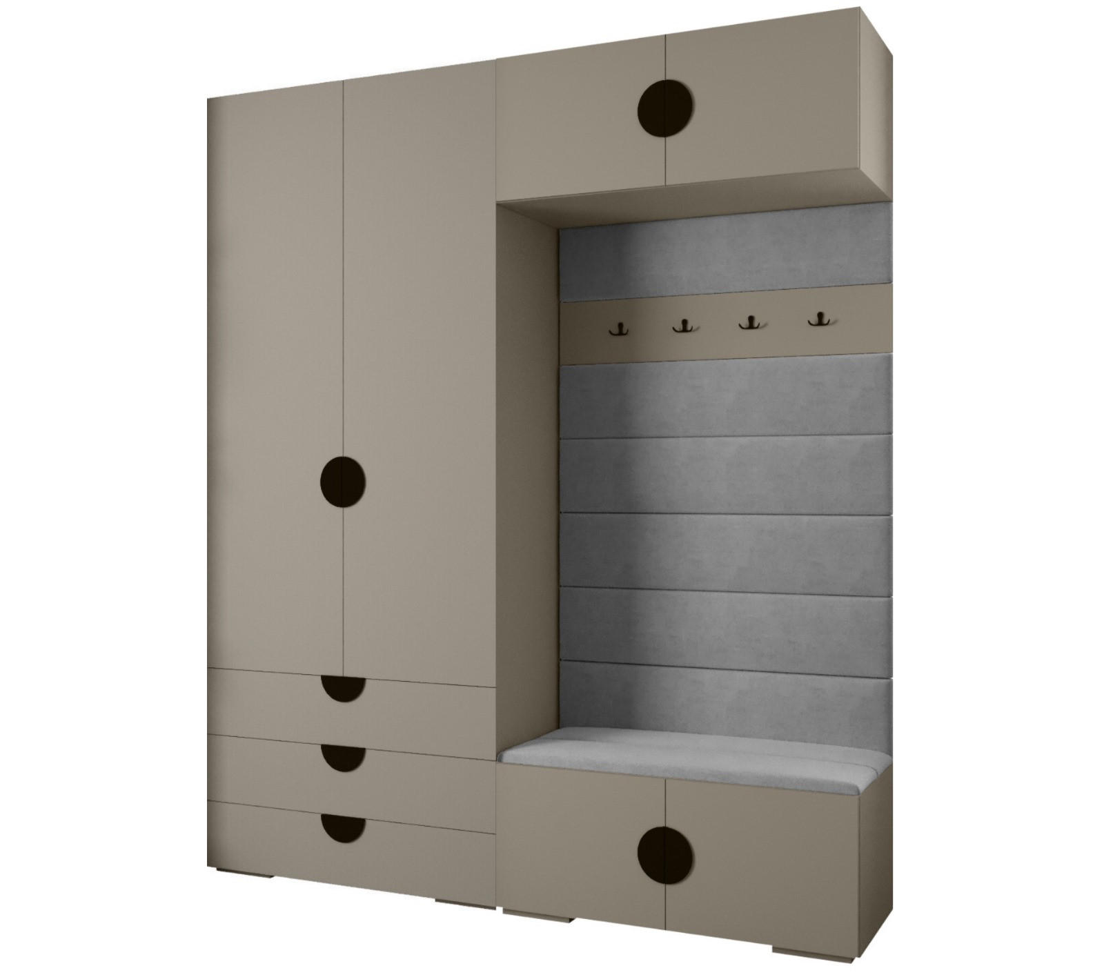 Abiks Möbel Garderoben-Set Kaschmir, Grau, Schwarz 200x236.7x47 cm