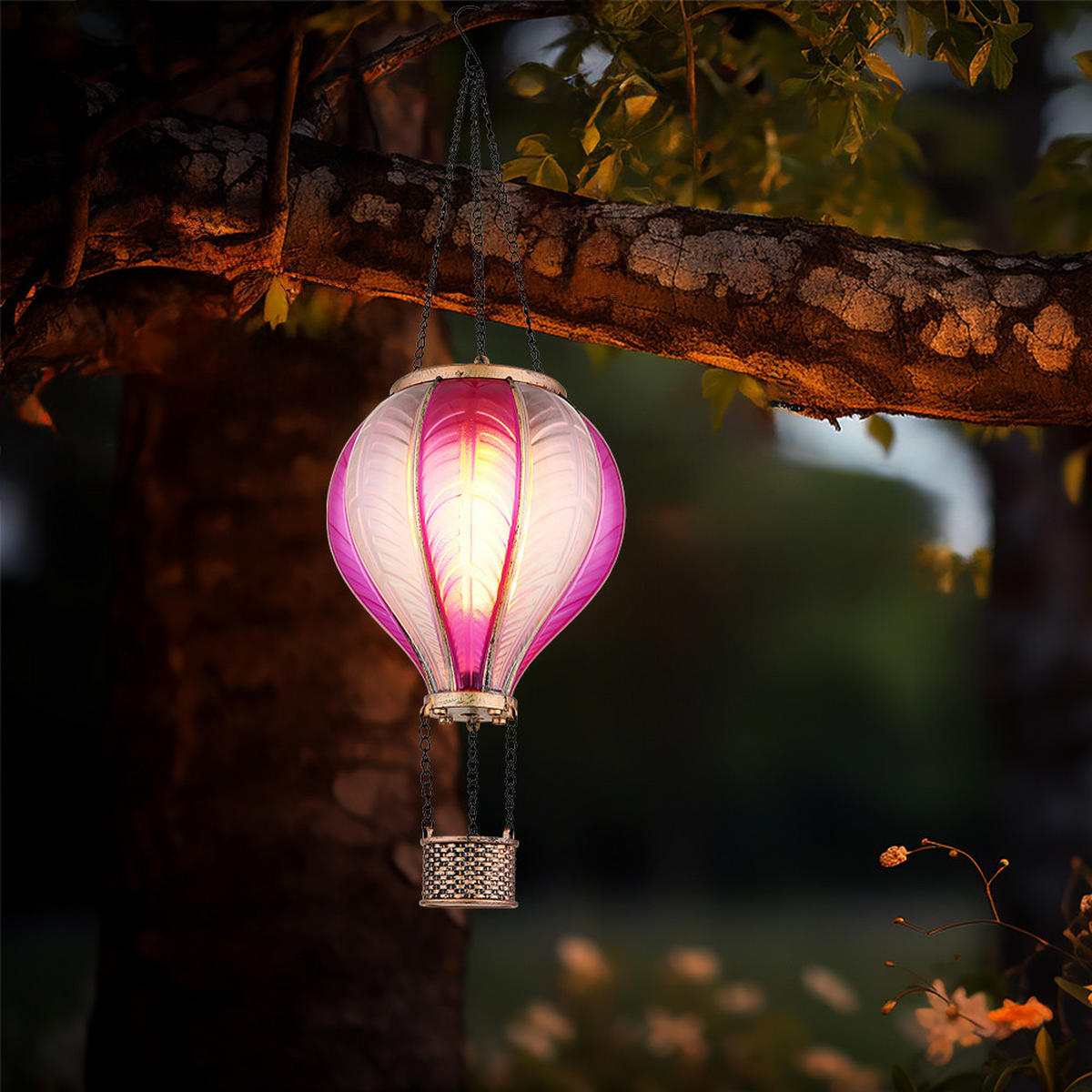 LED AUSSENLEUCHTE Solarleuchte Pink Feuer Effekt 2er Set - Multicolor, Kunststoff/Metall (14/14/46.5cm) - Globo Lighting