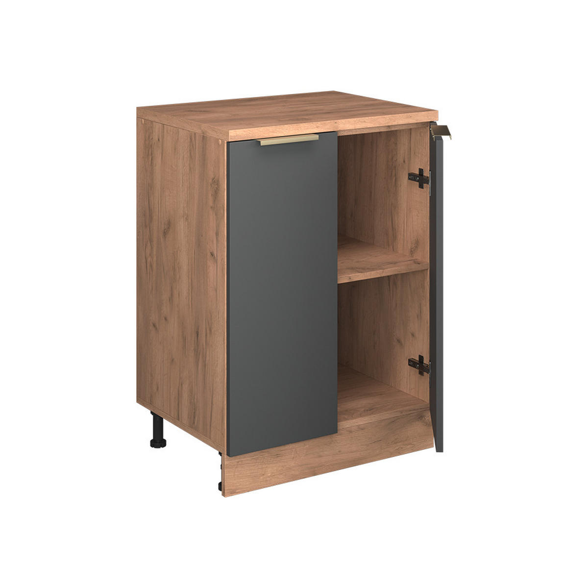 KUHINJSKA OMARA ZA POŠEVNE STREHE R-Line, Antracitno-zlata, 60 cm brez naklona z 2 vrati - medeni hrast/antracit, leseni material (60/83.8/46cm) - Vicco