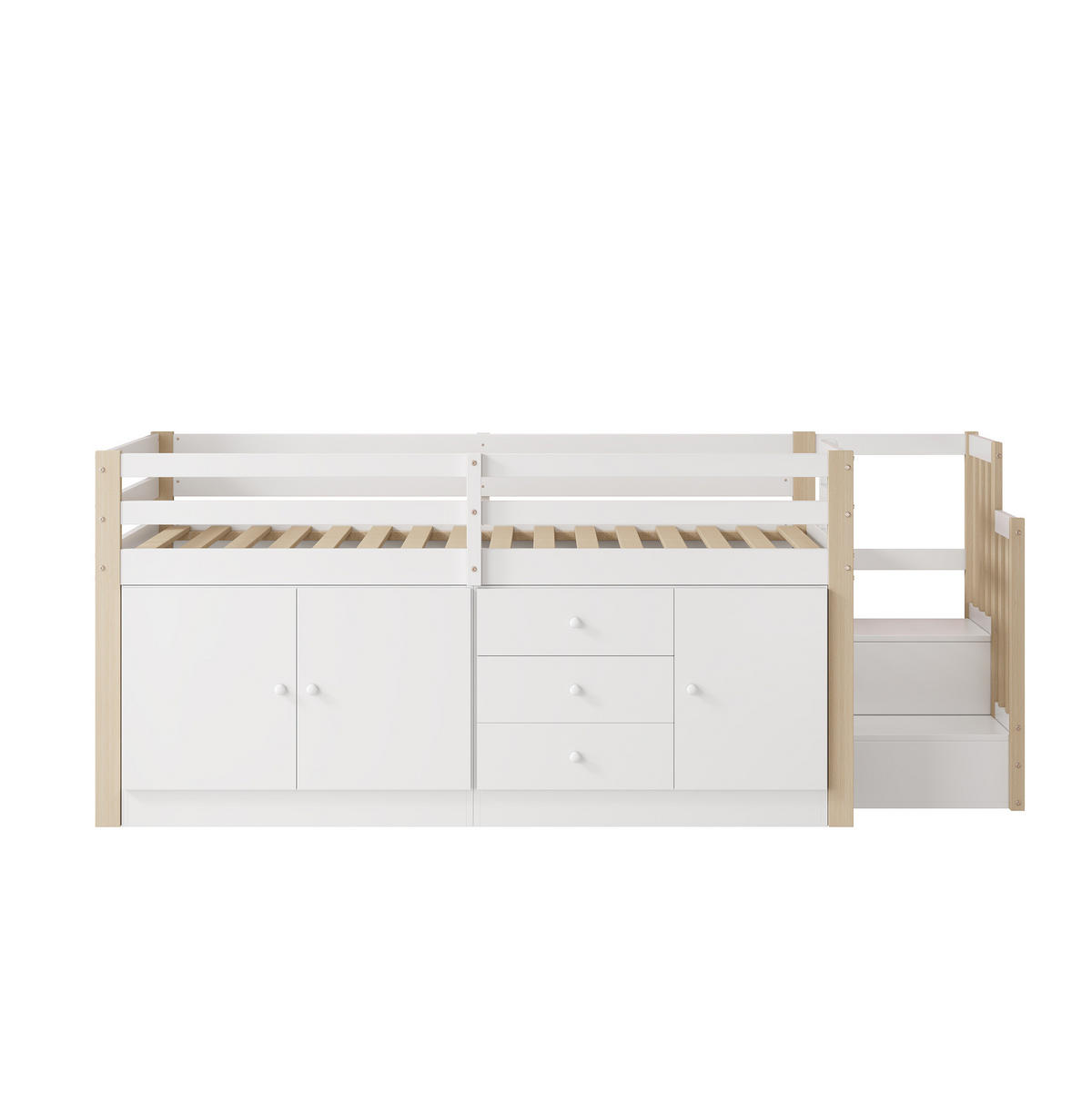 HOCHBETT 90/200 cm aus MDF mit Treppe und Stauraum Weiß - Weiß, Holzwerkstoff (90/200cm) - Modenvie