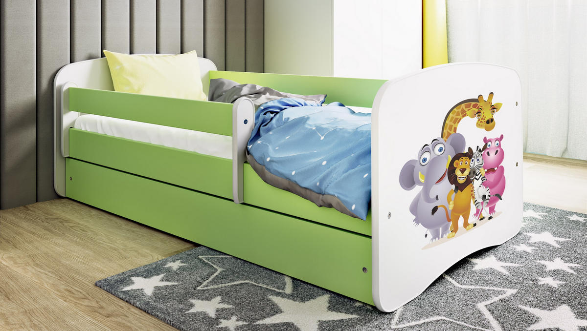 KINDERBETT Zoo mit Schublade 180/80 90/61/184 - Grün, Holzwerkstoff (80/180cm) - RAUMHIRSCH FURNITURE