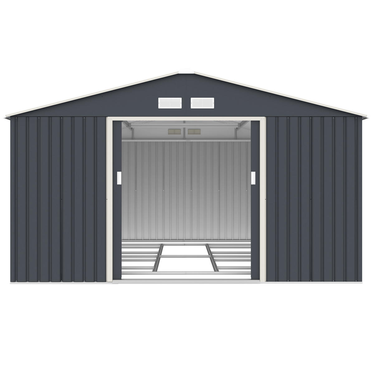 GERÄTEHAUS mit Bodenrahmen Metall S400 Grau - Grau, Metall (341/201/137cm) - HATTORO