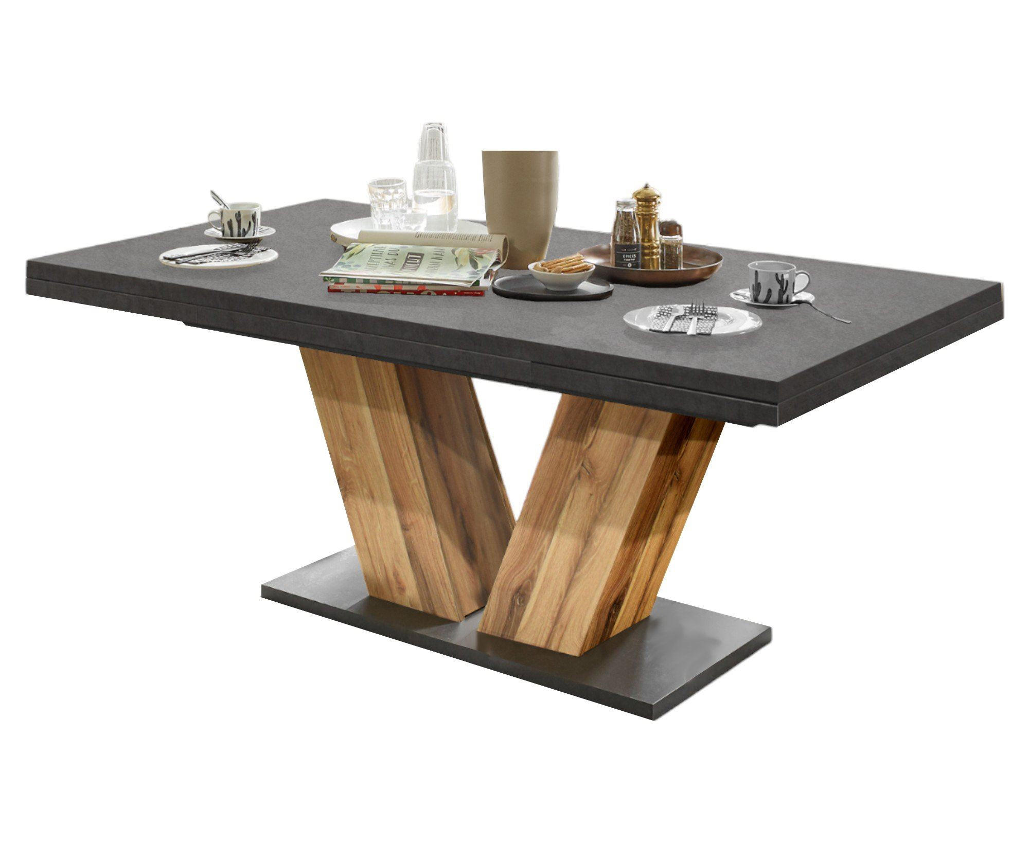 ESSTISCH ausziehbar Elena 160x90x76 Plankeneiche/Graphit - Hellgrau, Holzwerkstoff (160/90/76cm) - 58aufmkessel