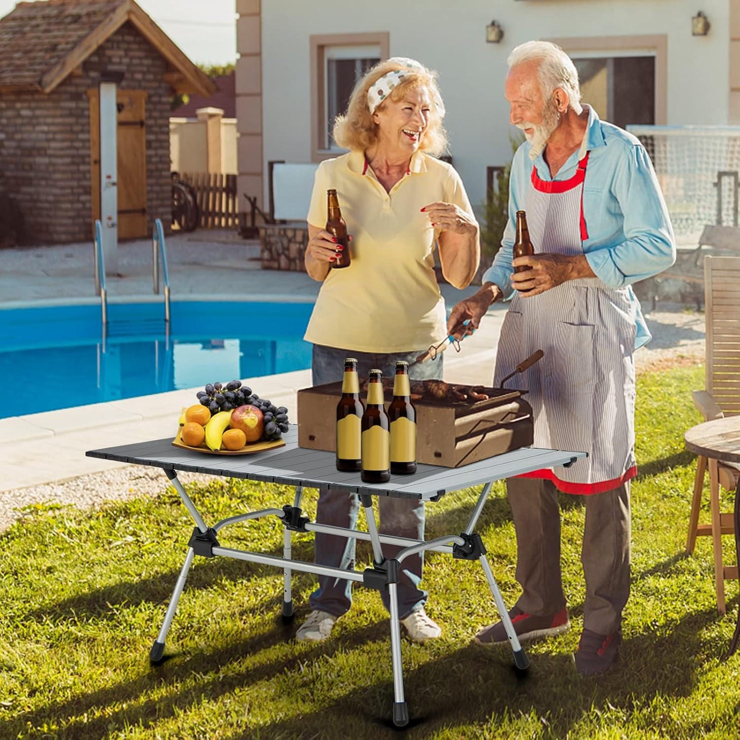 CAMPINGTISCH Silber - Silberfarben, Metall (90/61/52cm) - COSTWAY